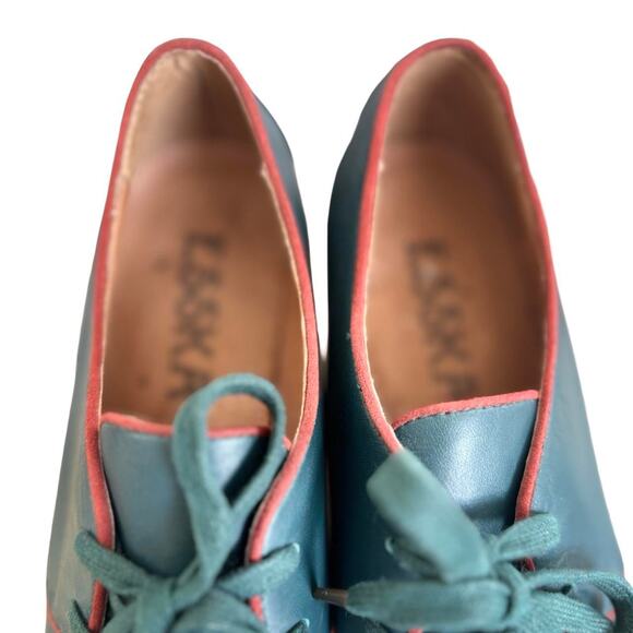 ESSKA VINTAGE RETRO LEATHER TEAL‎ BLUE LACE UP OXFORD HEELS SZ. 6.5/37 - Picture 4 of 7